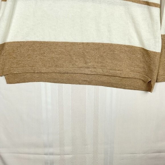 Rag Poets Women’s Sweater Lg Tan Cream Stripe Long Sleeve High Low Hem Casual - Picture 7 of 8